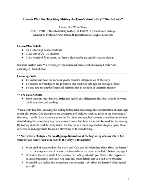 the lottery lesson plan